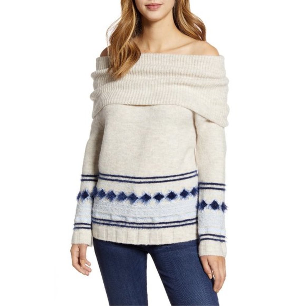 NWT Nordstrom Caslon Fair Isle Convertible Sweater